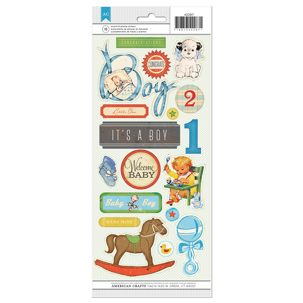 Прозорі наклейки Baby Boy, 12,5 * 31 см від Crate Paper