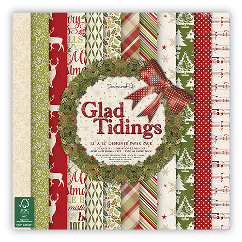 Набір односторонньої паперу Glad Tidings, 30х30 см, 12 аркушів від Dovecraft