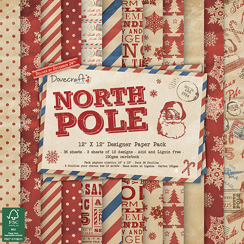 Набір односторонньої паперу North Pole, 30х30 см, 12 аркушів від Dovecraft