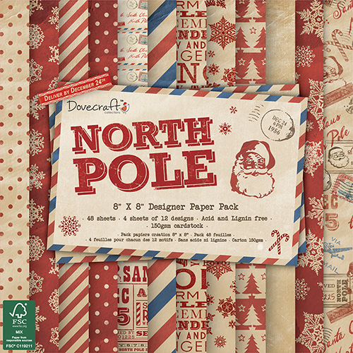 Набір односторонньої паперу North Pole, 20 * 20 см, 12 аркушів від Dovecraft
