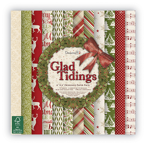 Набір односторонньої паперу Glad Tidings, 15 * 15 см, 12 аркушів від Dovecraft