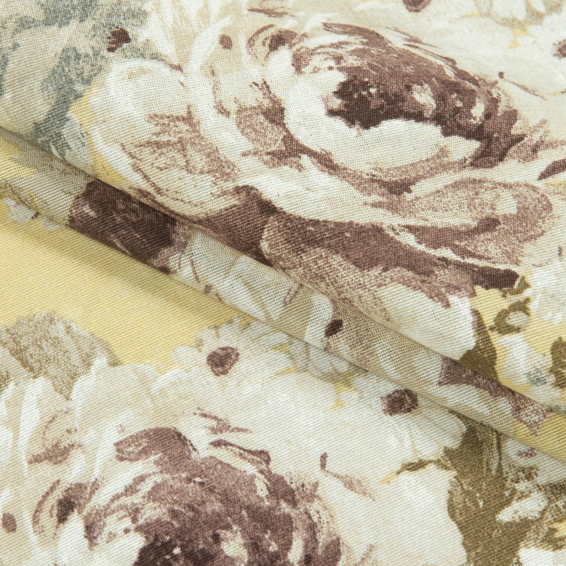 Декоративная ткань лонета, Флорал цветы, желтый, 160 г/м2, 50х50 см