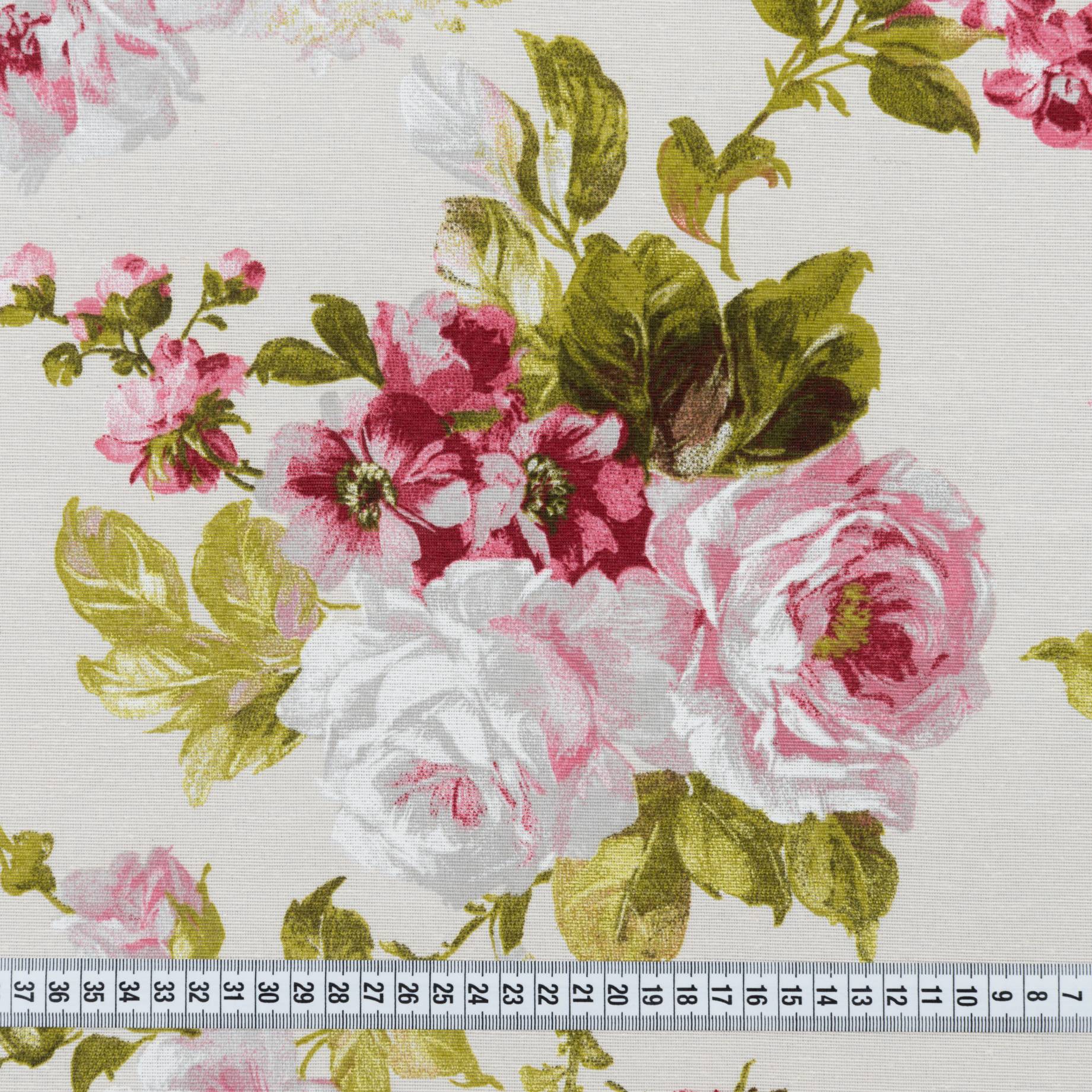 Декоративная ткань лонета, Флорал цветы, молочный, 160 г/м2, 50х50 см