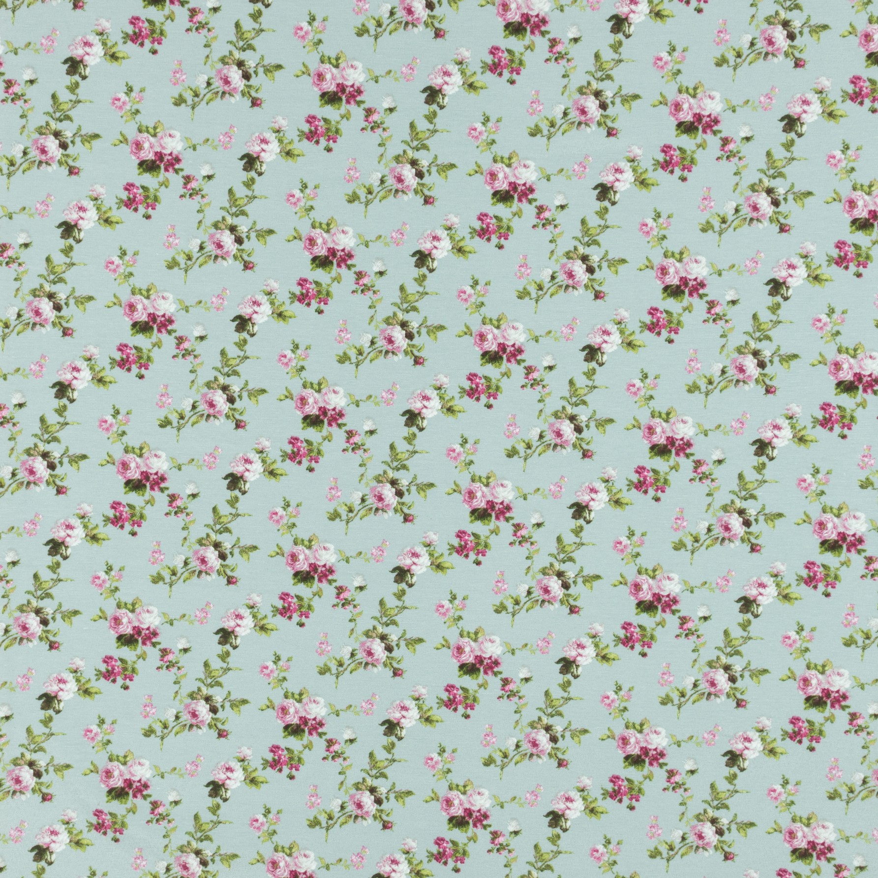 Декоративная ткань Флорал - Цветы мелкие фуксия, фон лазурь, размер 50х70 см, хлопок 60%, полиэстер 40%, плотность 160