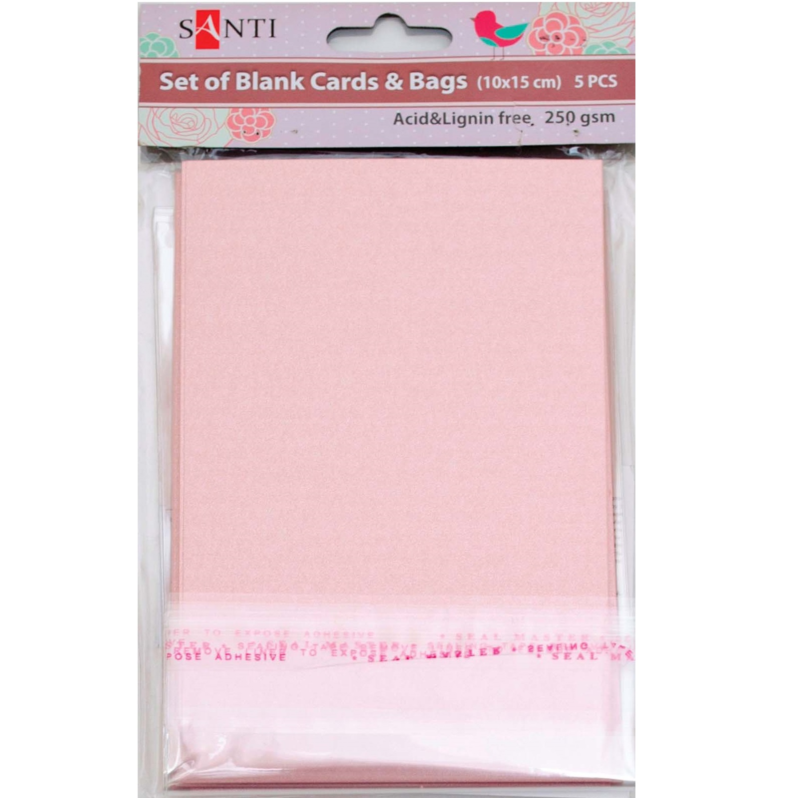 Набор розовых перламутровых заготовок для открыток, 10см*15см, 250г/м2, 5шт. Santi