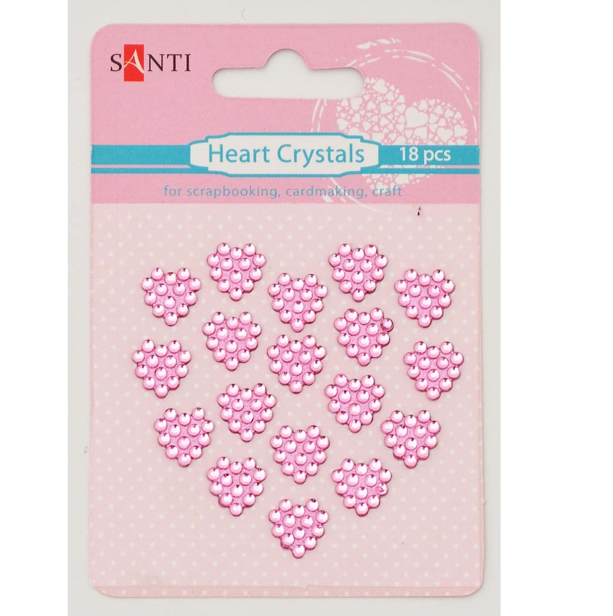Набор кристаллов самоклеющихся сердечки розовые, 18 шт от Santi