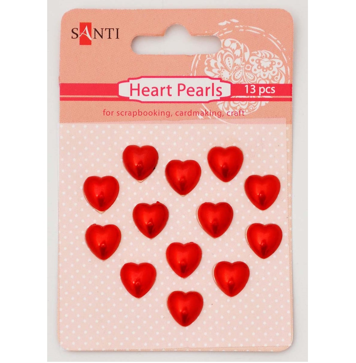 Набор жемчужин самоклеющихся сердечки красные, 13 шт от Santi