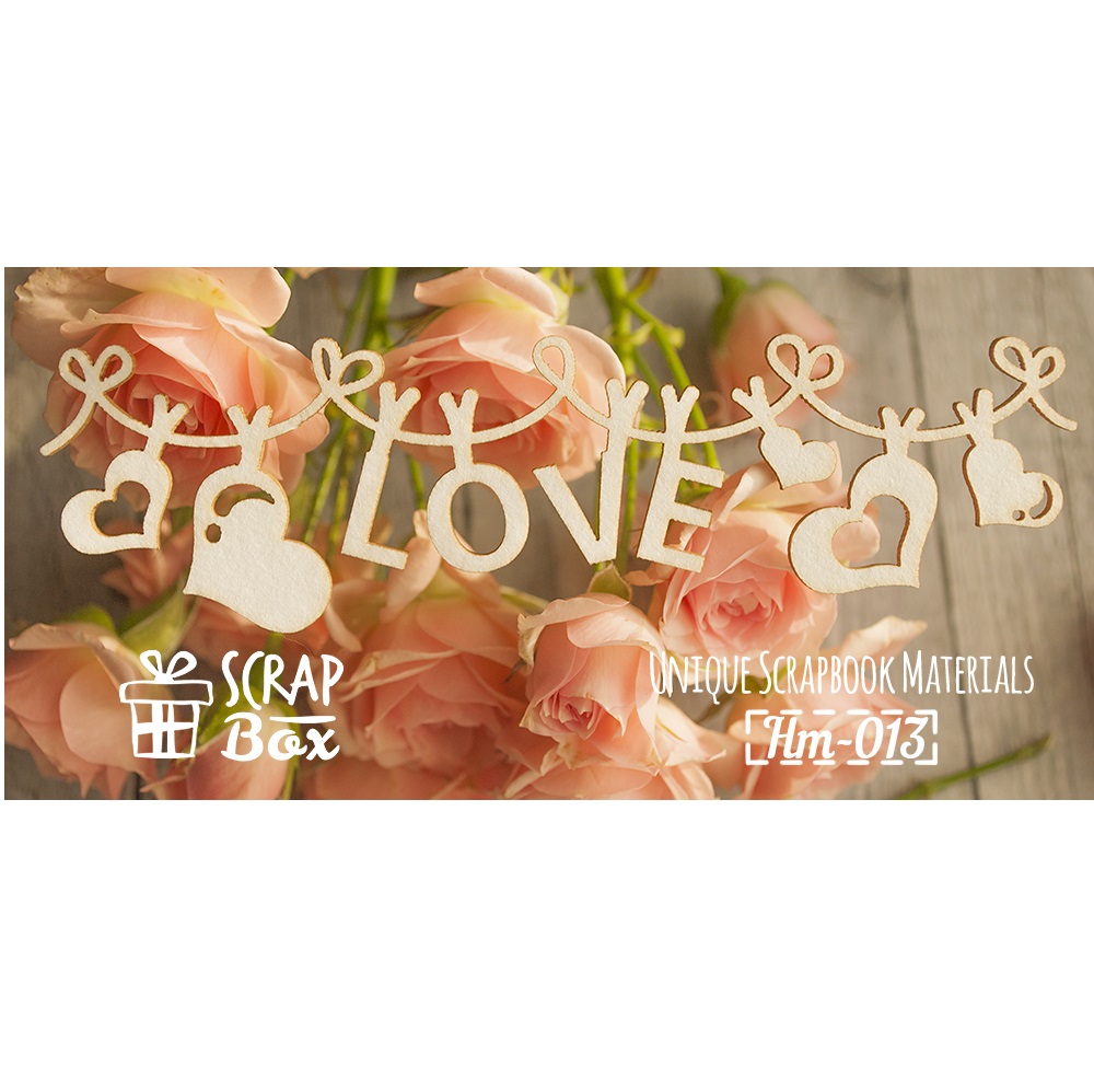 Чіпборд "Напис Love на мотузочці", розмір 120 * 35 мм від Scrapbox