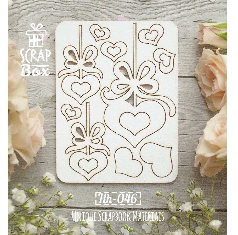 Чіпборд набір "Сердечка з бантиками", розмір 5 * 85 мм від Scrapbox