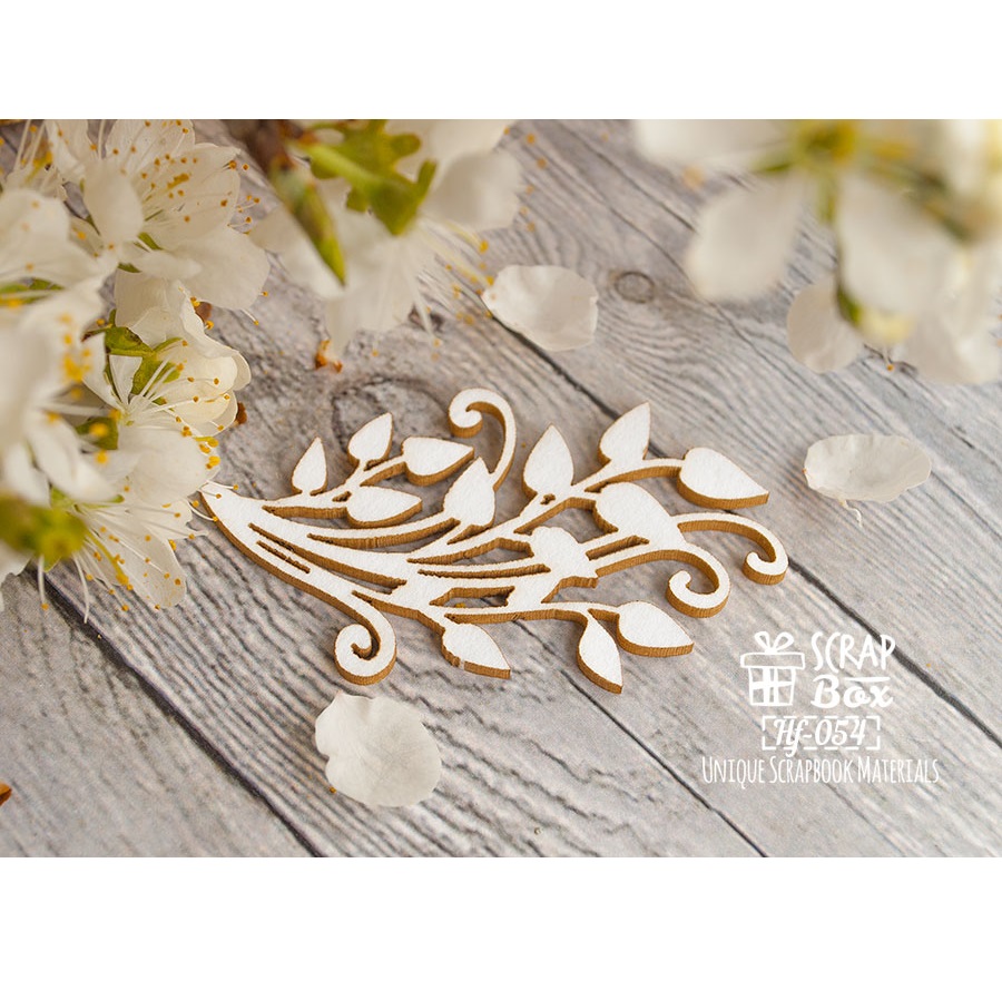 Чіпборд гілочка із завитками і листочками, 45х30мм, Scrapbox