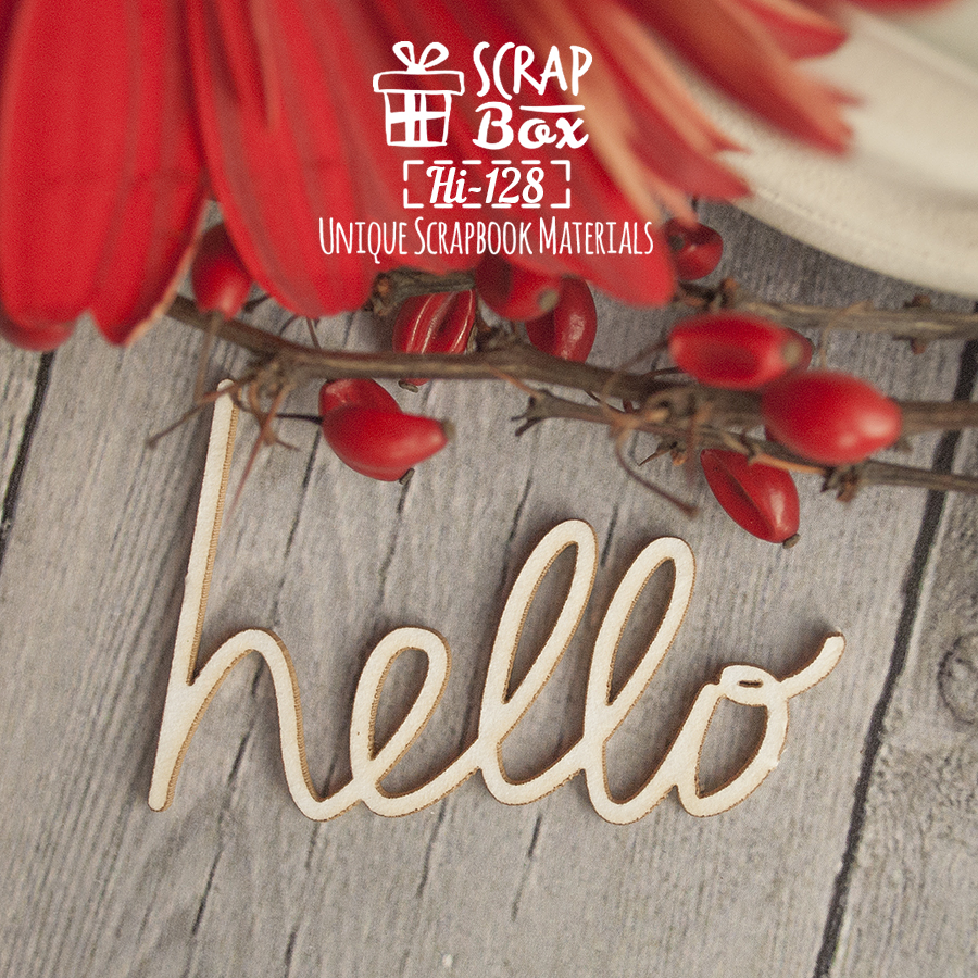 Чіпборд напис "Hello", розмір 55 * 35 мм від Scrapbox