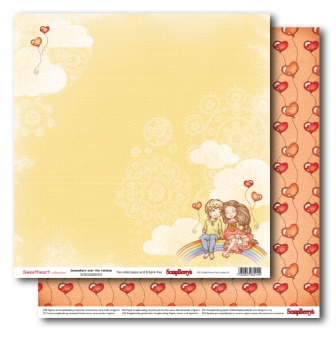 Двусторонняя бумага Мальчик и девочка Верхом на радуге  30,5х30,5 см от ScrapBerry's