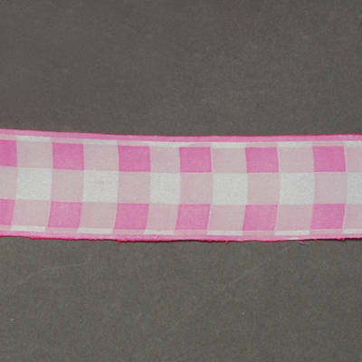  Атласна стрічка з принтом в рожеву клітку, ширина 25 мм, довжина 90 см.