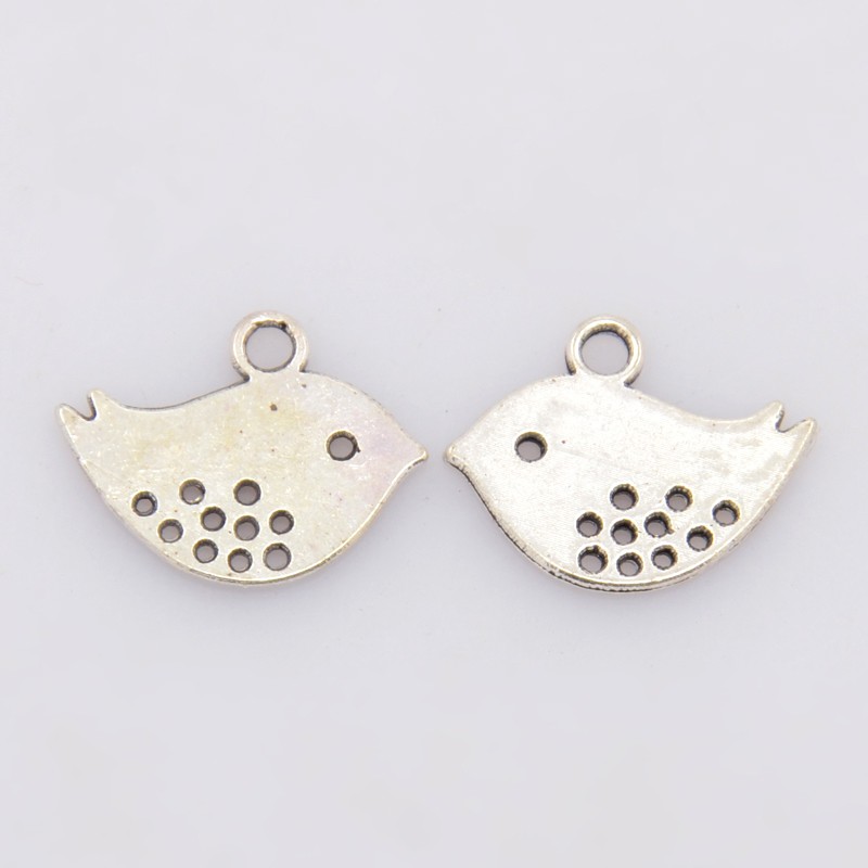 Металева підвіска Пташка, античне срібло, 16 мм.