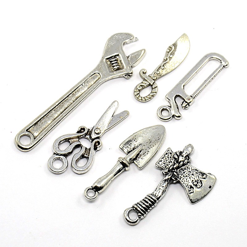 Набір підвісок Інструменти, античне срібло, 6 шт.