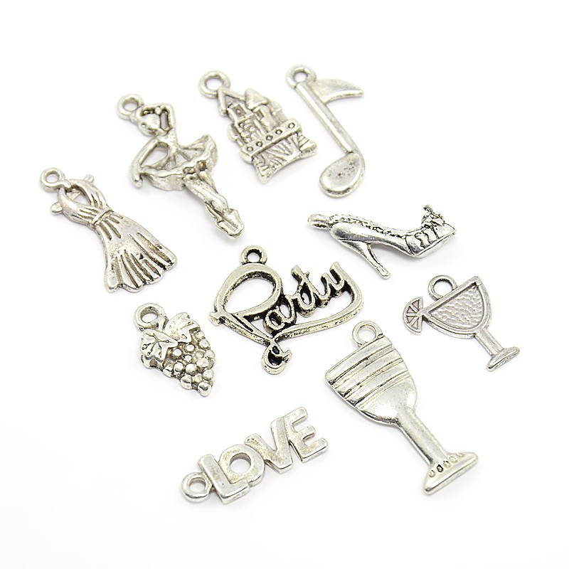 Набір підвісок Lady, античне срібло, 10 шт.
