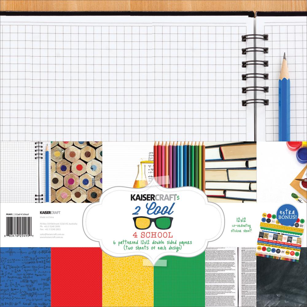 Набор бумаги "2 Cool 4 School" 30х30 см 12 листов+ наклейки от Kaisercraft
