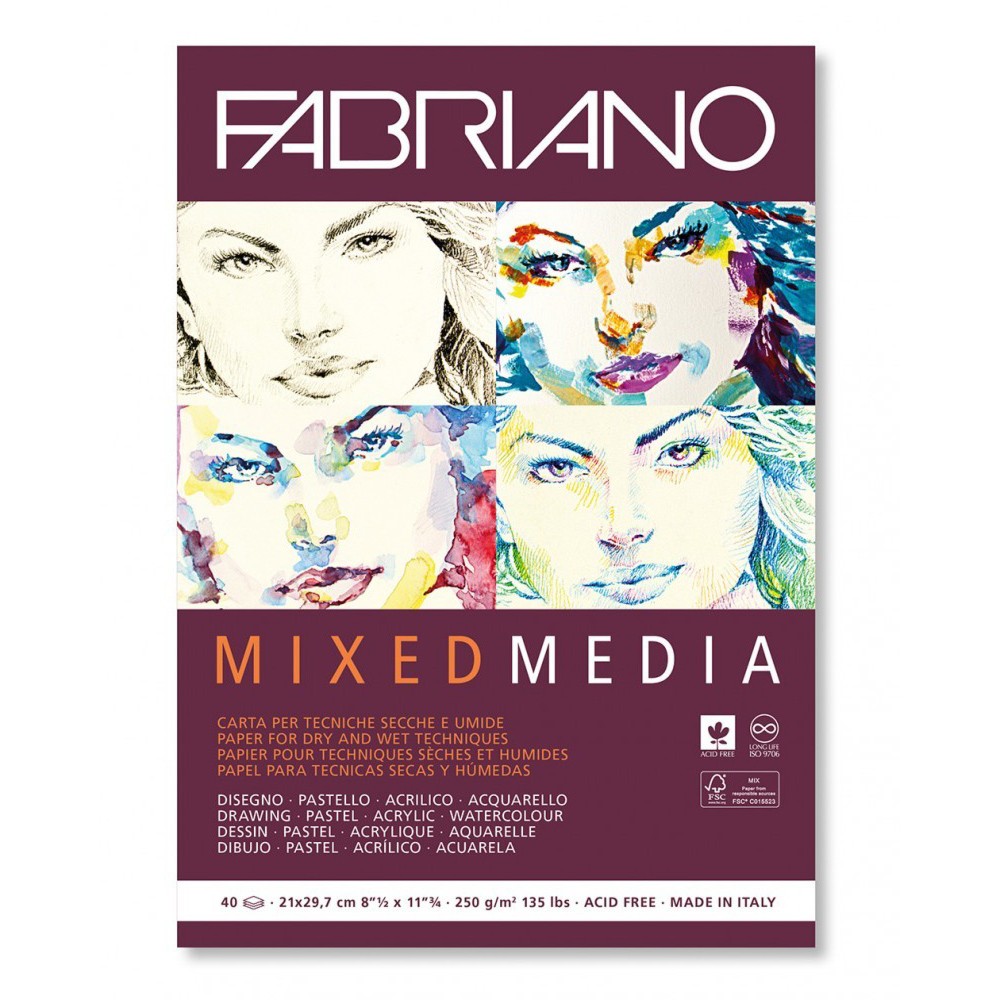 Склейка для змішаних технік Mixed Media А4, 250 г/м2, 40л, Fabriano