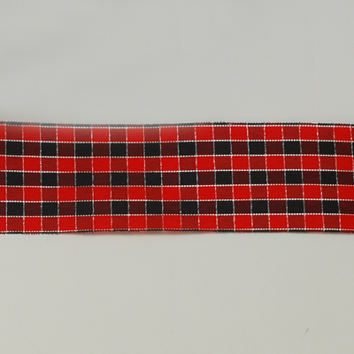 Стрічка сатиновая в клітинку, червона, ширина 40 мм, довжина 90 см.