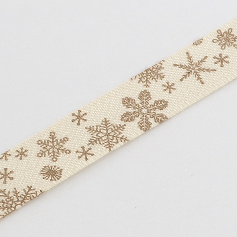 Бавовняна стрічка з принтом Сніжинки, 15 мм, 90 см
