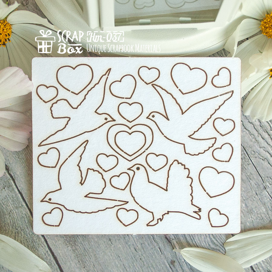 Чипборд набор свадебные голуби  82 x 75 мм от Scrapbox