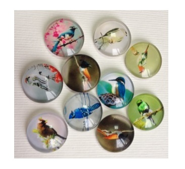 Набор стеклянных кабошонов Райские Птицы, 10 шт, размер 15 мм
