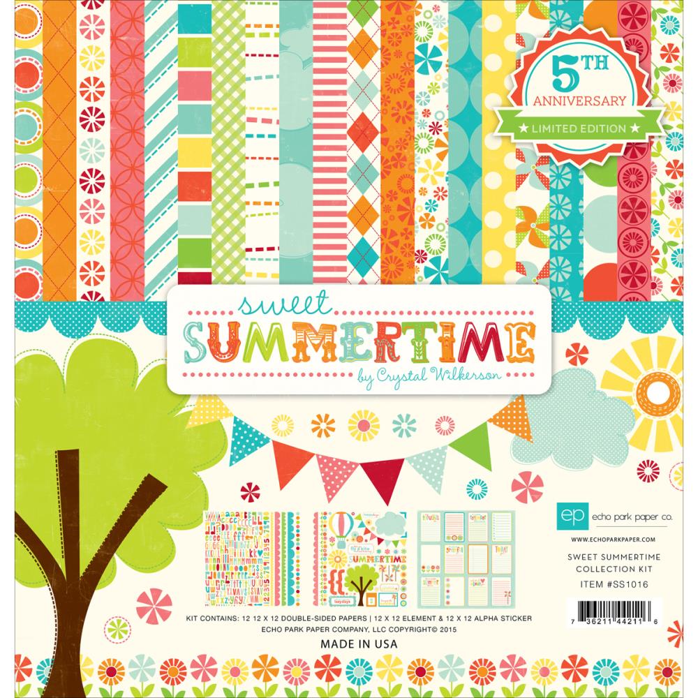 Набір паперу Sweet Summertime 30х30 см, 12 аркушів + наклейки від Echo Park