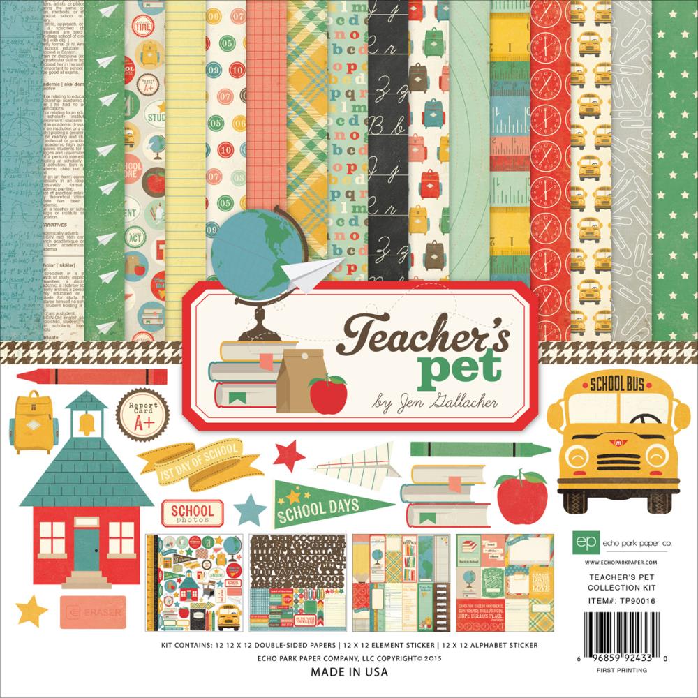 Набор бумаги Teacher's Pet 30х30 см, 12 листов + наклейки от Echo Park