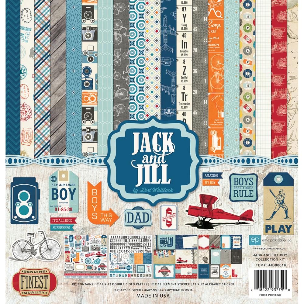 Набір паперу Jack & Jill Boy 30х30 см, 12 аркушів + наклейки від Echo Park