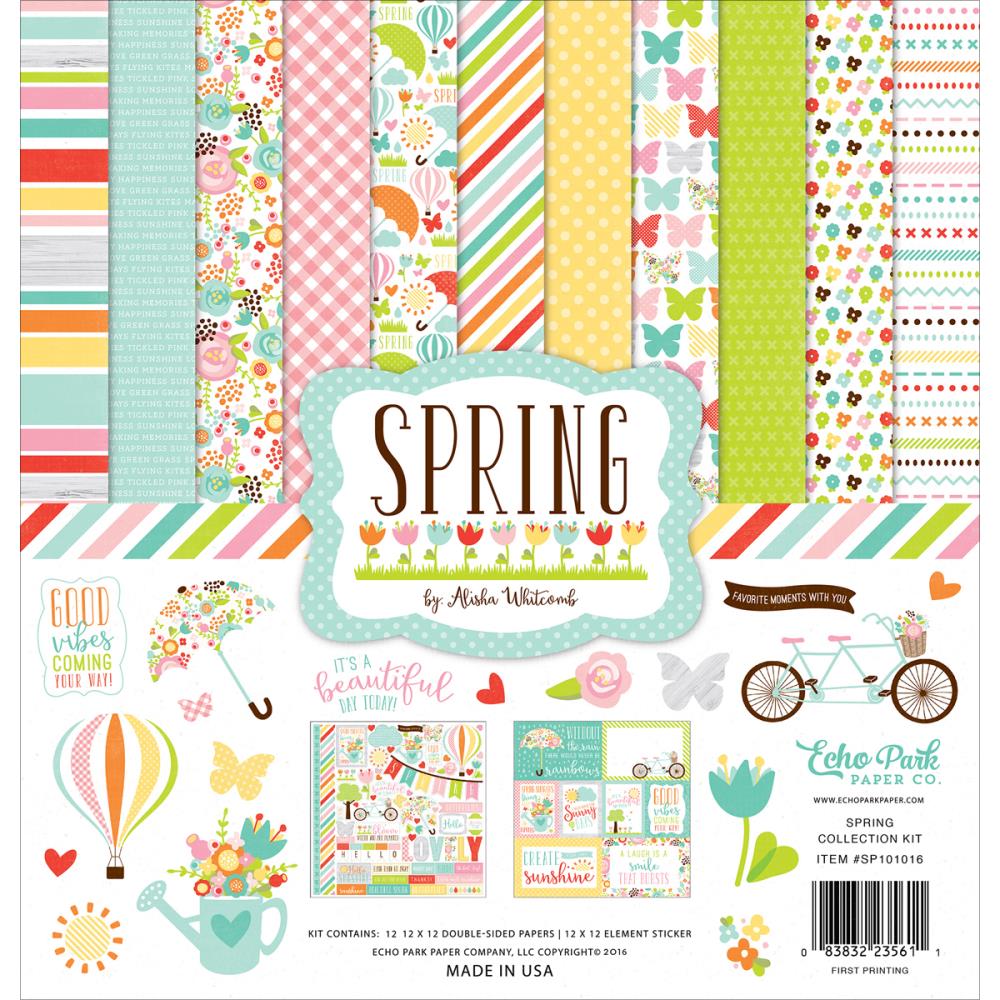 Набір паперу Spring 30х30 см, 12 аркушів + наклейки від Echo Park