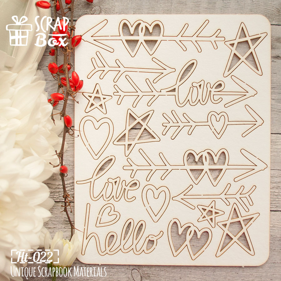 Чіпборд набір стрілок, зірочок і сердечок, розмір 130 * 165 мм від Scrapbox