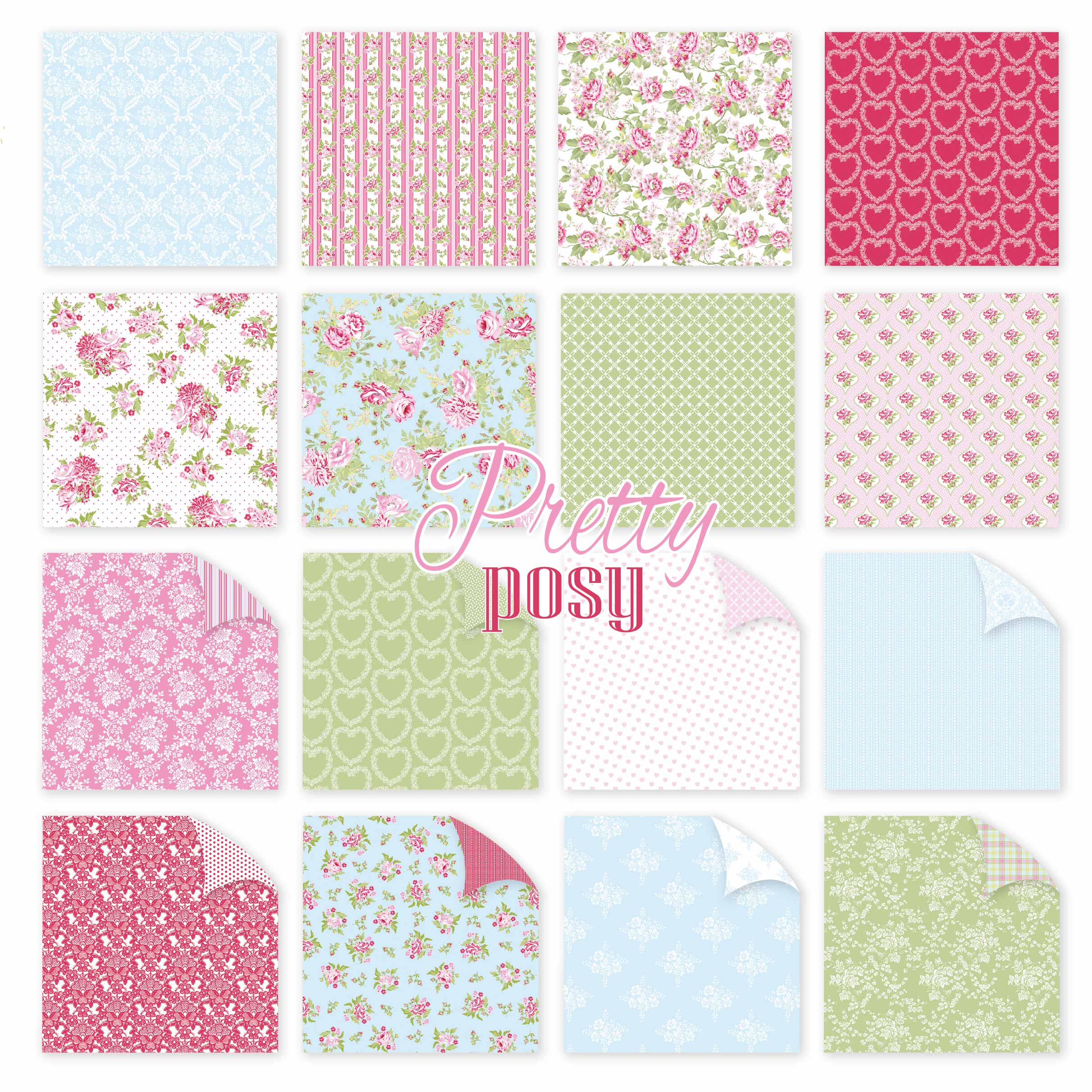 Набір паперу Pretty Posy, розмір 30 * 30 см, 16 аркушів від First Edition