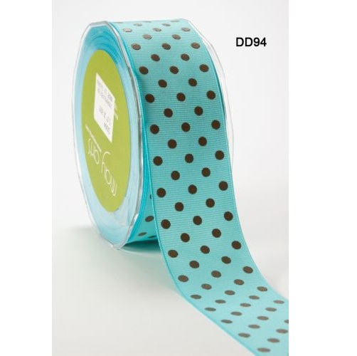 Репсовая лента DOTS - TURQUOISE/BROWN от May Arts, 4 см, 90 см
