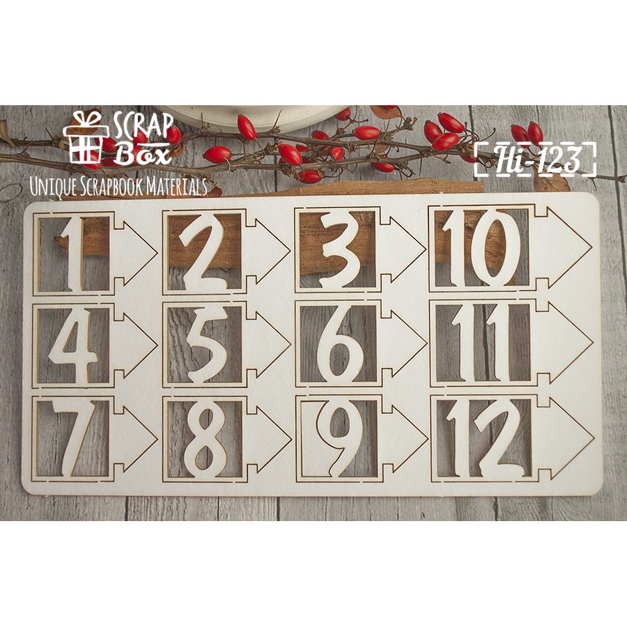 Чипборд набор цифр, Hi-123, Scrapbox