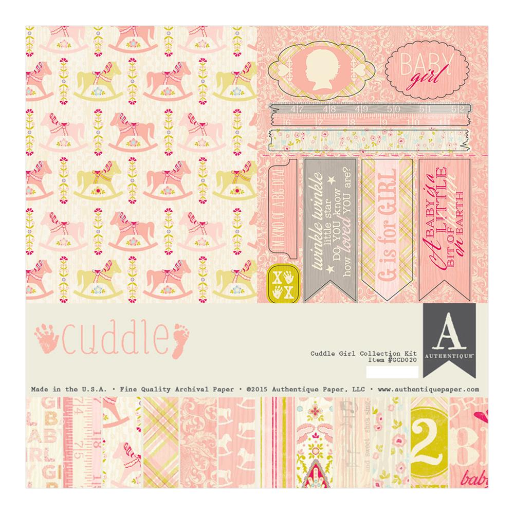 Набор бумаги Cuddle Girl + лист с наклейками, 16 листов от Authentique Paper