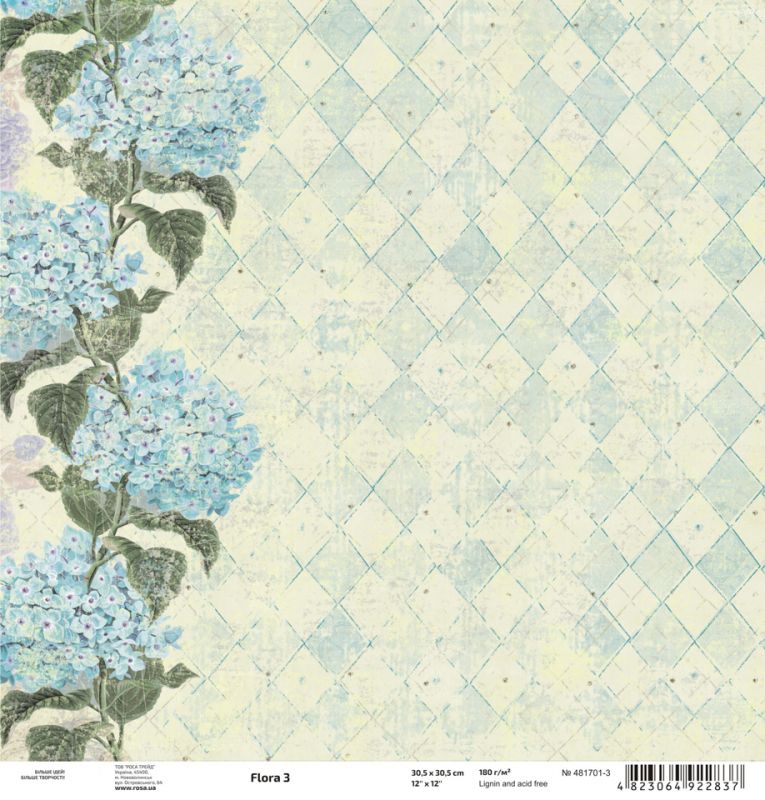 Лист бумаги для скрапбукинга "Flora 3", 30*30 см от ROSA