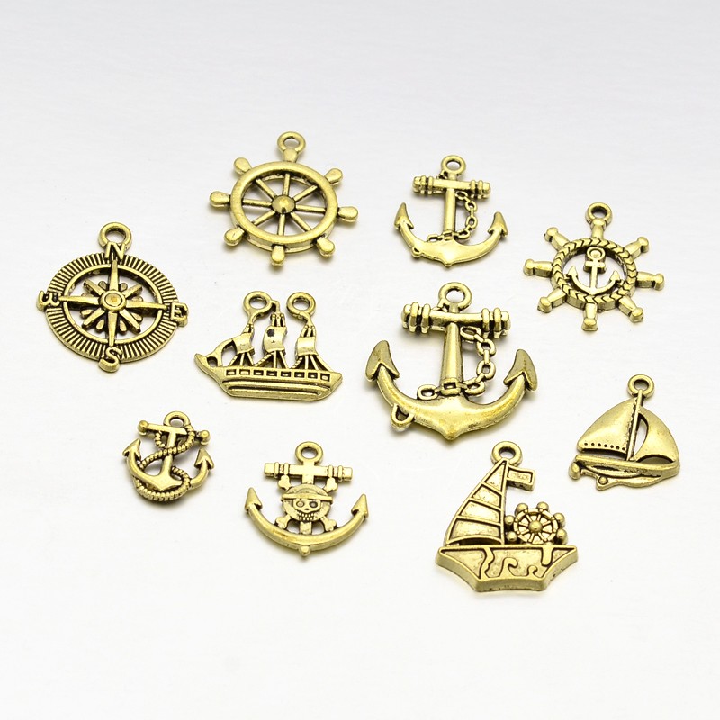 Набір підвісок "Морські пригоди", античне золото, 11 шт