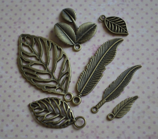 Набір підвісок "Листочки", антична бронза, 7 шт