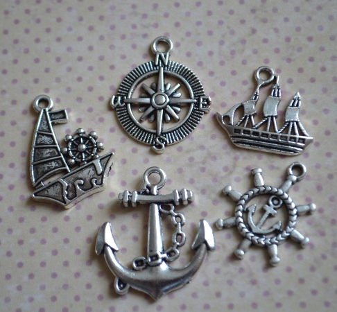 Набір підвісок "Морський", 5 шт, античне срібло