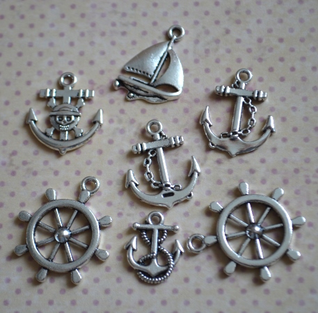 Набір підвісок "Морський", 7 шт, античне срібло