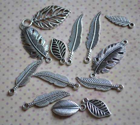 Набір підвісок "Листочки", античне срібло, 13 шт