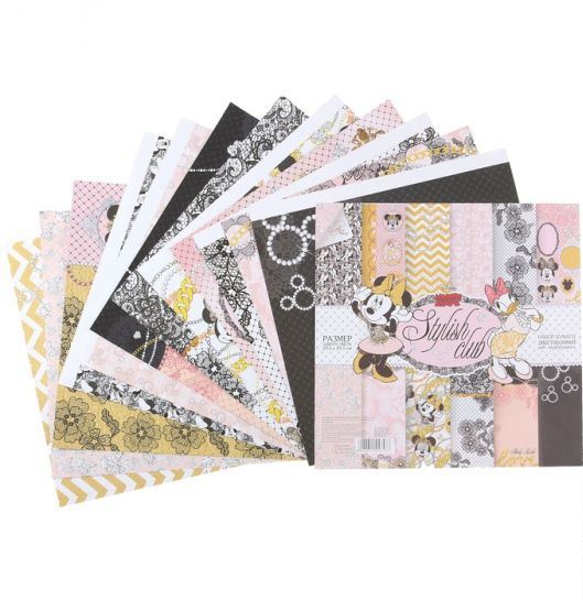 Набор бумаги Stylish club, Минни Маус  12 листов, 30*30 см, 160 г/м2