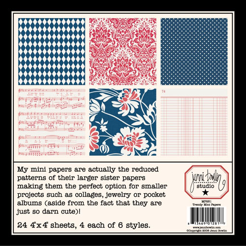 Набір міні-паперу Trendy - Mini Papers від Jenni Bowlin, 10x10 см, 24 листа