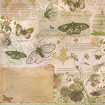 Односторонняя скрапбумага Mariposa Butterfly Collage with Gold Foil от DCWV