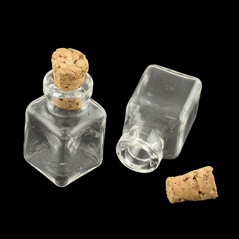 Декоративна скляна пляшка з пробкою, 25 * 14 * 14 мм, куб, 1 шт