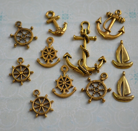 Набір метталіческіе підвісок "Морський", 11 шт античне золото