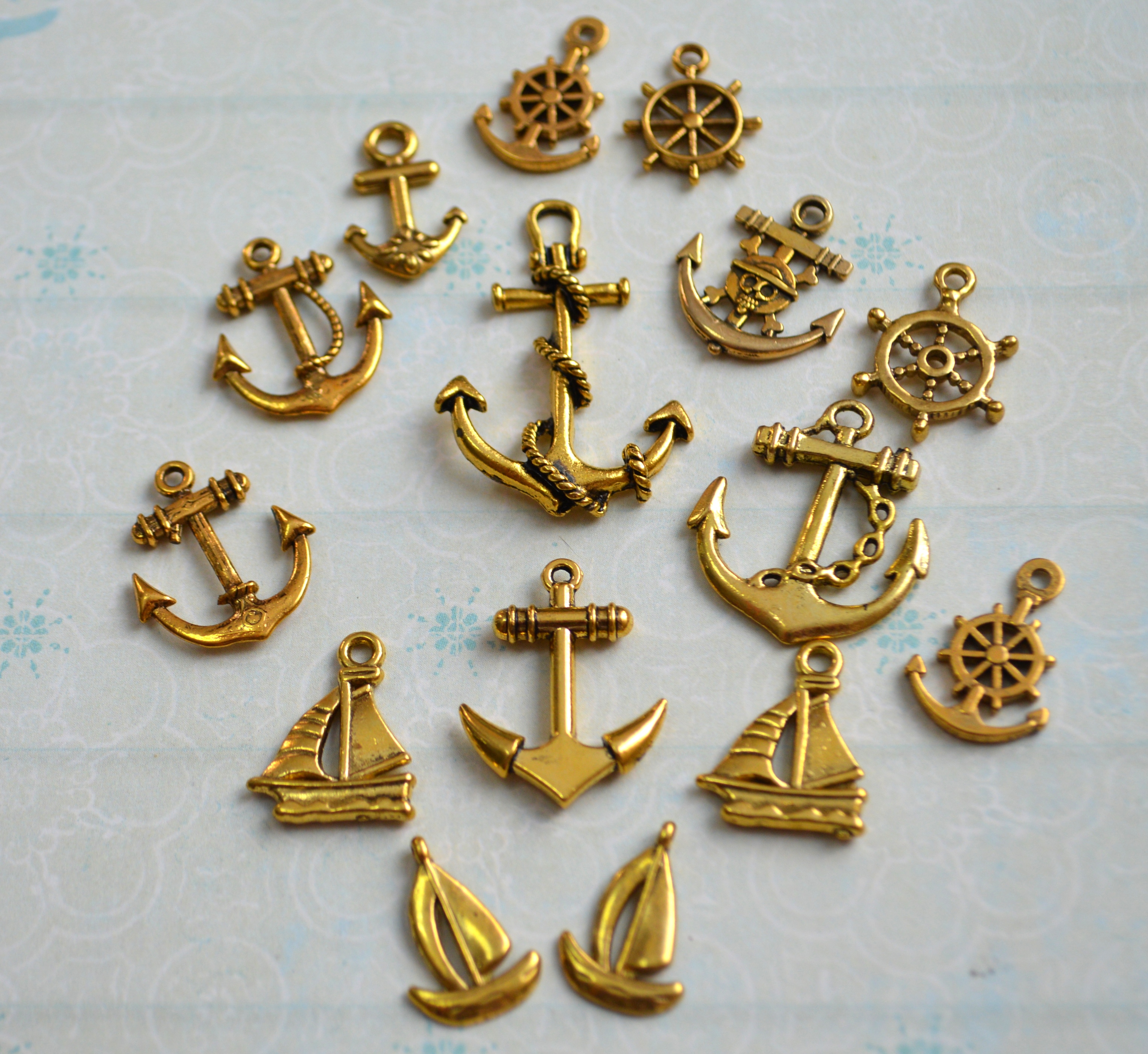 Набір метталіческіе підвісок "Морський", 15 шт античне золото