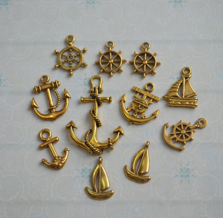 Набір метталіческіе підвісок "Морський", 10 шт античне золото