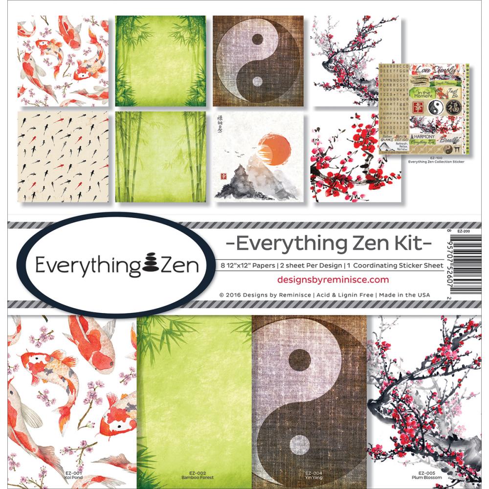 Набор бумаги Everything Zen, 30*30 см , 8 листов+лист с наклейками от Reminisce