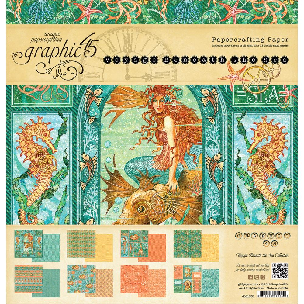 Набор бумаги Voyage Beneath The Sea, 8 листов, 30*30 см от Graphic 45
